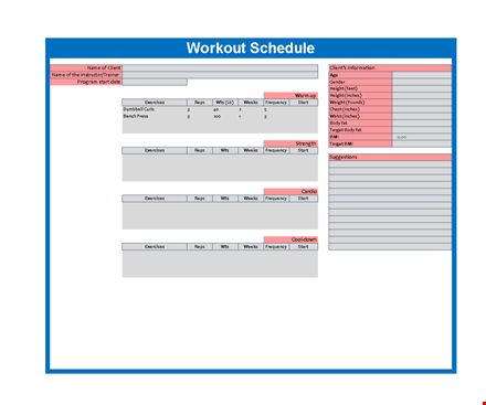 effective workout template for 12 weeks | get fit with these exercises template