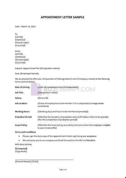 appointment letter template template