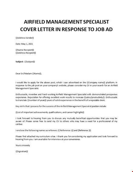 airfield management specialist cover letter template