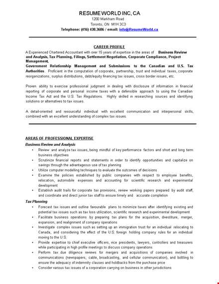 chartered accountant resume pdf template
