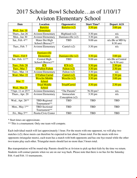printable elementary scholar bowl schedule - aviston template