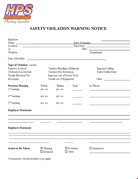 safety warning letter to employee for violation template