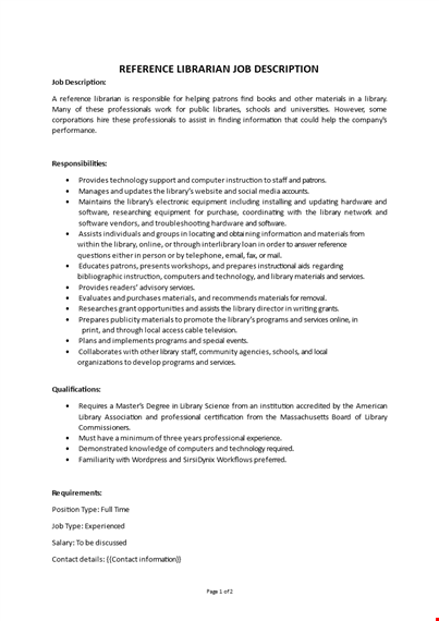 reference librarian job description template