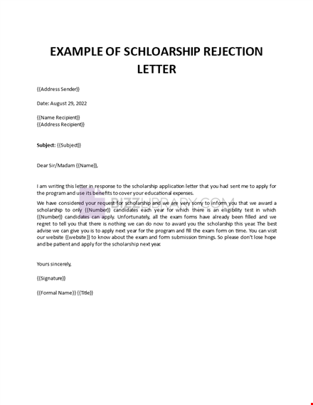 rejection scholarship letter template template