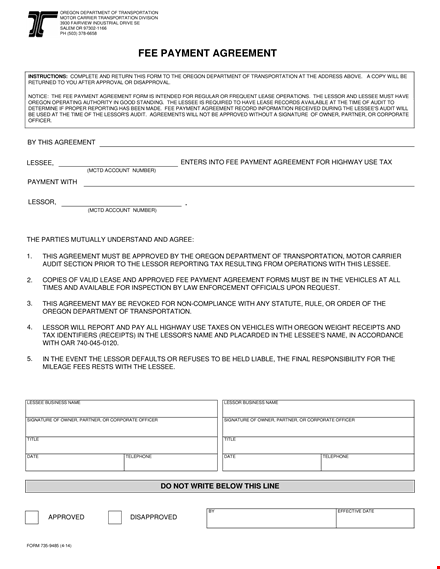 payment agreement template for lessee template