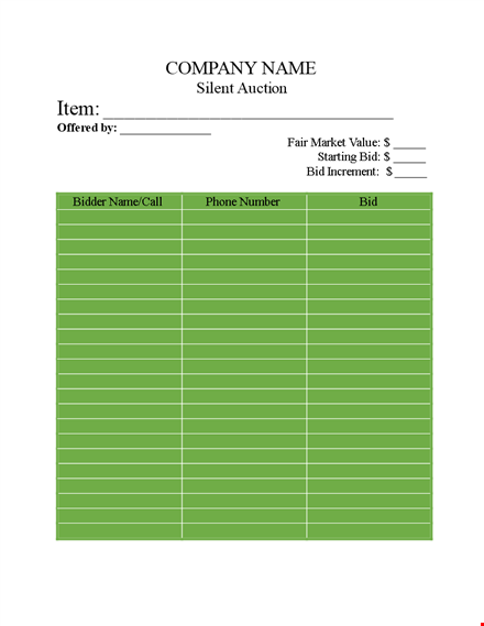silent auction bid sheet template - easy and customizable template
