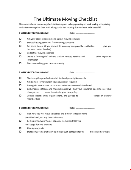 ultimate moving checklist - everything you need to know before moving template
