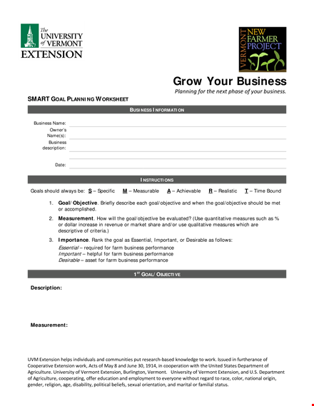 create essential business extension objectives with smart goals template template