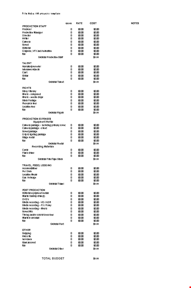 film budget template template