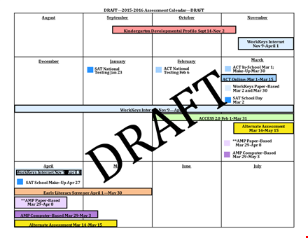 draft science readiness assessment calendar template