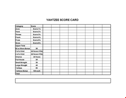 yahtzee score sheet template