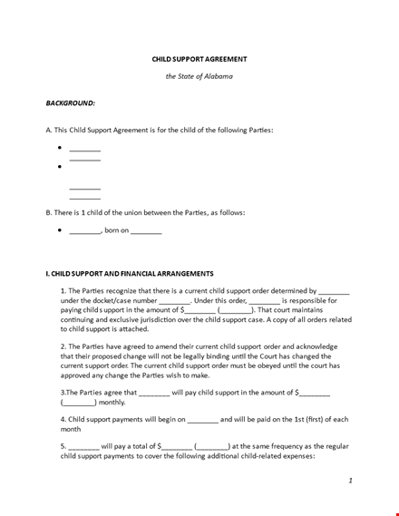 child support agreement - support agreement for parties template