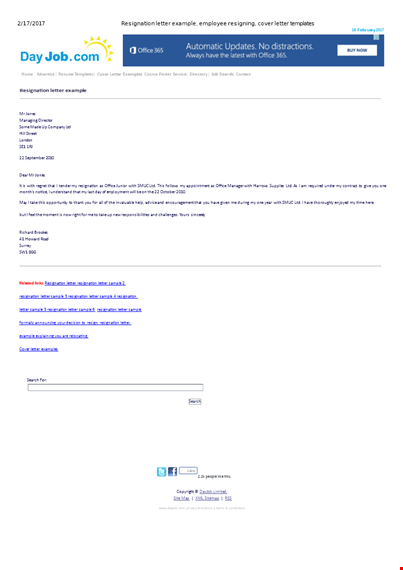 resignation letter in pdf template - sample & example template