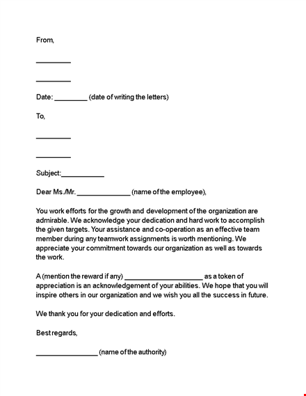 recognition letter for efforts | rewards excellence template