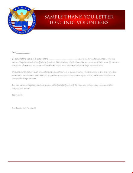 clinic volunteer thank you letter template