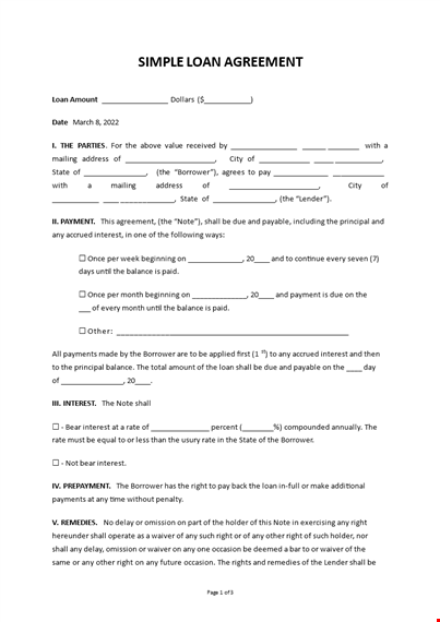 simple loan agreement template