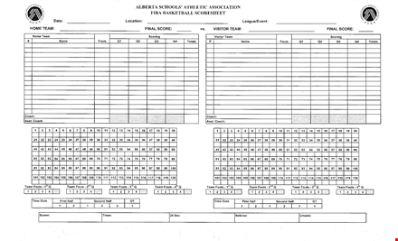 free high school basketball score sheet template - easy to use & print template