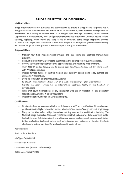 bridge inspector job description template