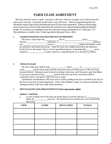 printable farm lease agreement template template
