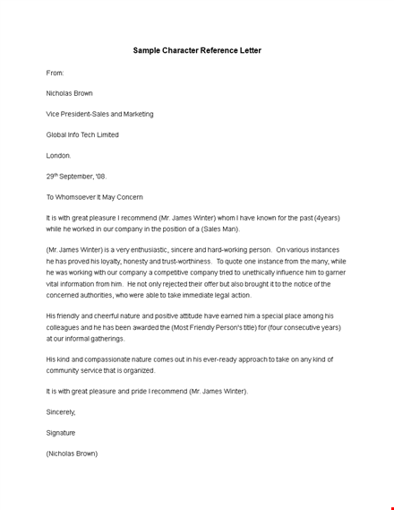 professional reference letter for james winter - company | nicholas template