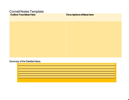 effective note taking with cornell notes template - outline, summary, ideas, descriptions template