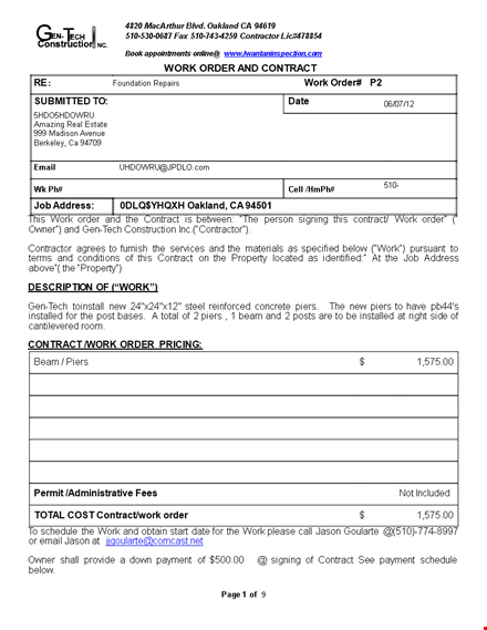 order form for construction job template