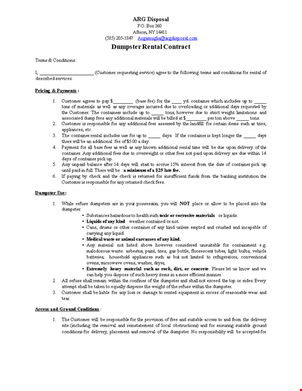 sample rental contract - rent containers, dumpsters & more for additional customers template