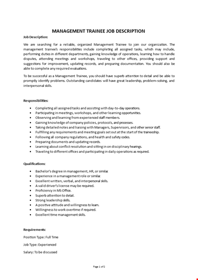 management trainee job description template