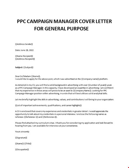 ppc campaign manager application letter template