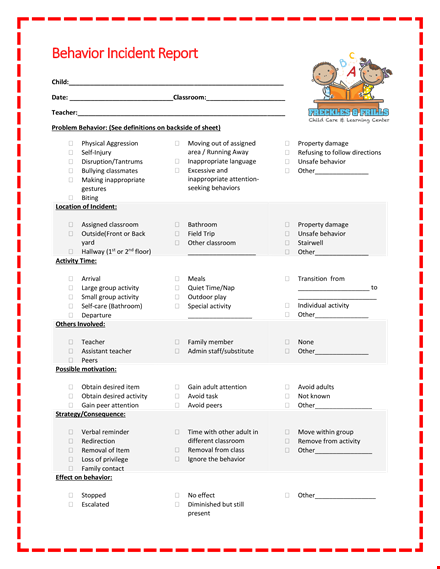 kids behavior incident report template | behavior, activity, other | language inappropriate template