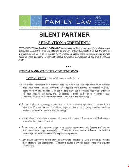 separation agreement template - easy division of assets & alimony template
