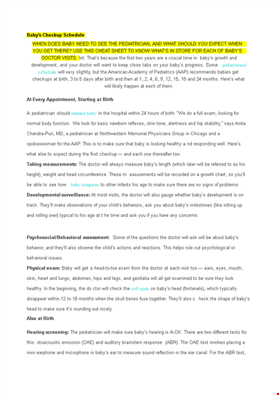 newborn checkup schedule template