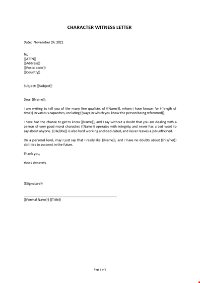 character witness letter template template
