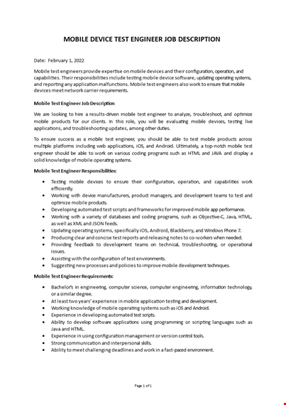 mobile device test engineer job description template