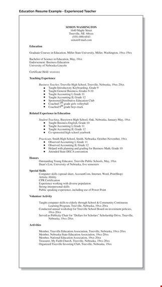 high school business teacher resume template