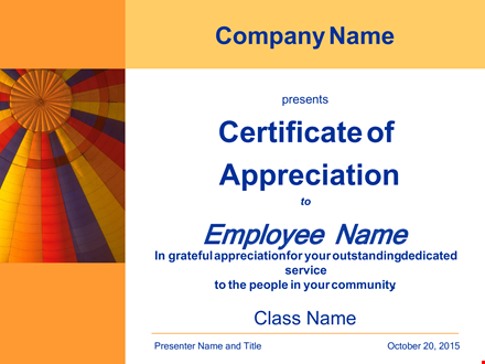presenting company's certificate of appreciation for outstanding work template
