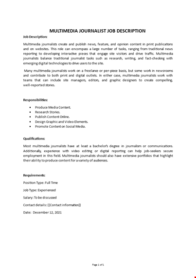 multimedia journalist job description template