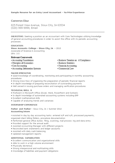 entry level accounting resume template