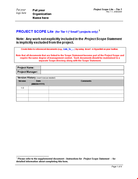 project scope example | define project manager scope statement template
