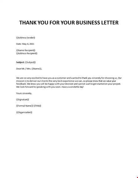 thank you for your business letter template