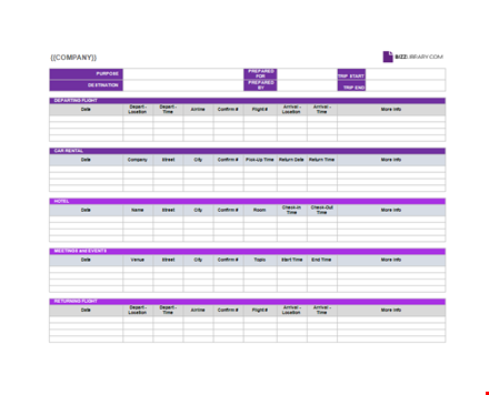 itinerary template template