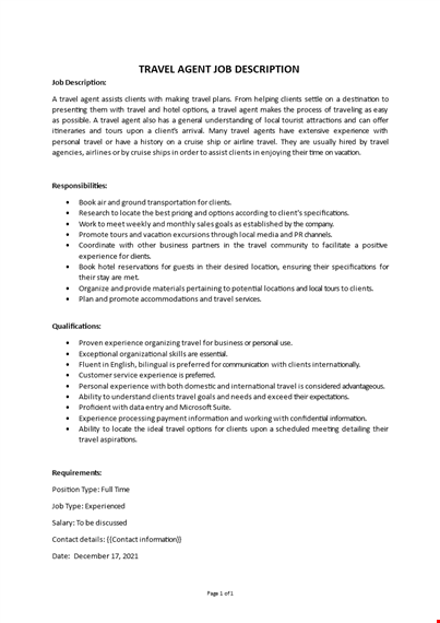 travel agent job description template