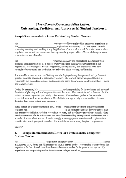 free sample letter of recommendation for teachers template