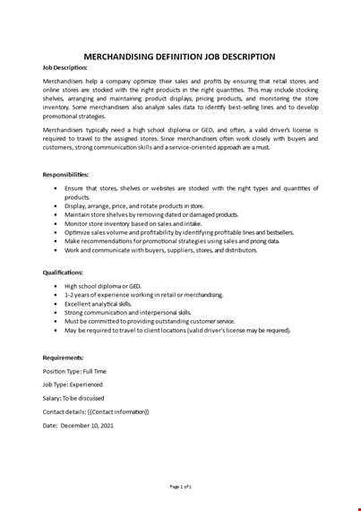 retail merchandiser job description template