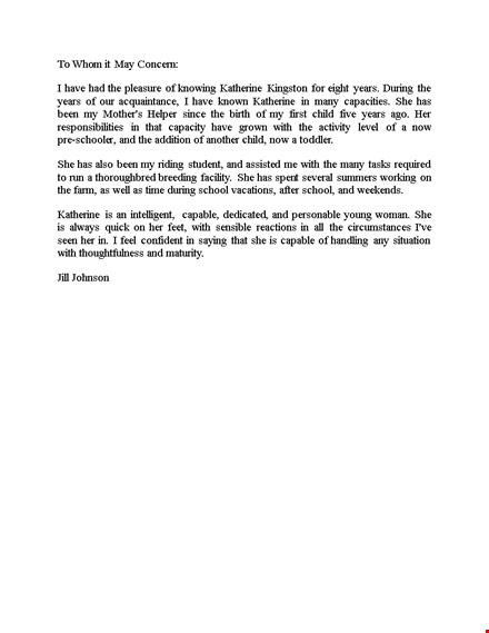 manager recommendation letter template for katherine's child years template