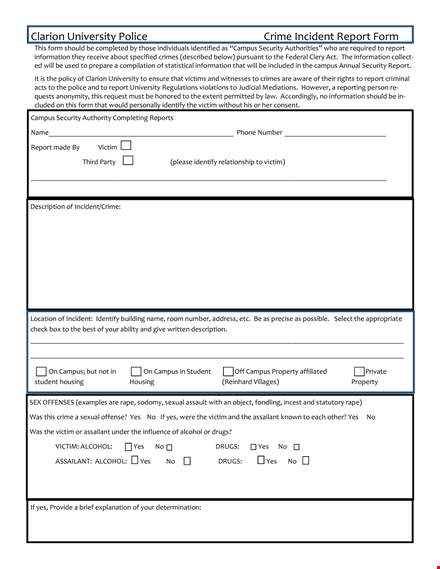 campus police crime report form - report crime and assist victims template