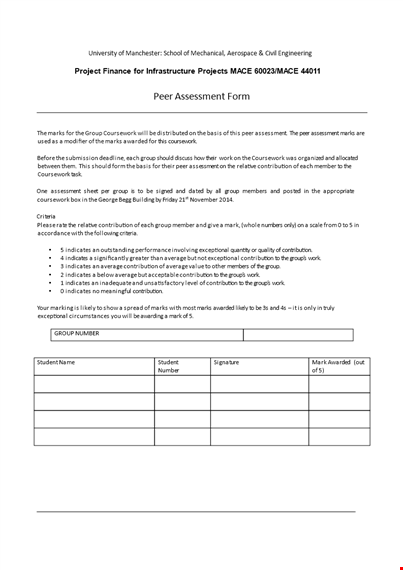 peer assessment form in pdf template