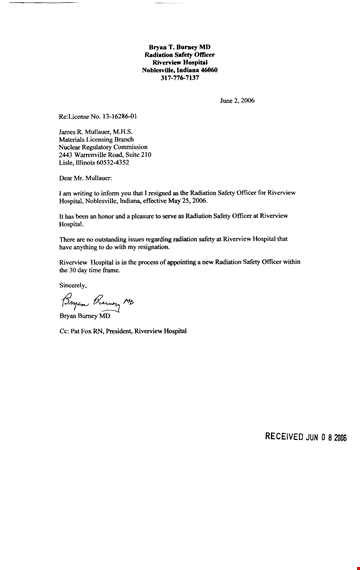 resignation letter for radiation safety officer at bryan riverview hospital - safety, radiation template