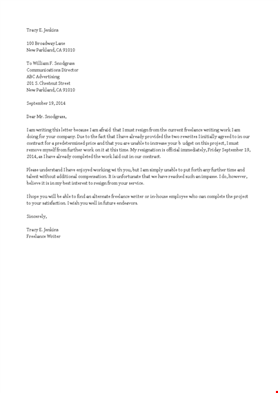 official independent contractor resignation letter template