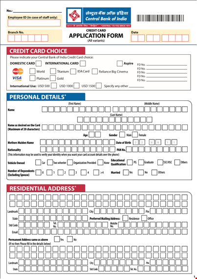 credit card application form template template